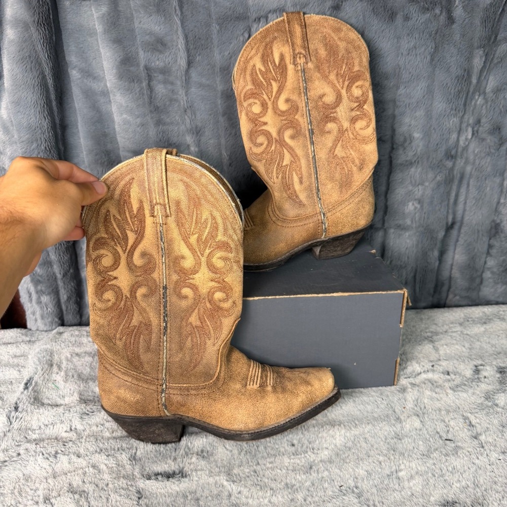 Laredo 51041 Womens Tan Leather Western Cowboy Boots Snip Toe Size 6M